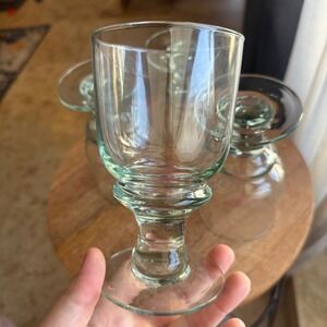 Set of 4 William Sonoma Vert Wine Glasses Sea Green Chunky Water Goblets 5.5"